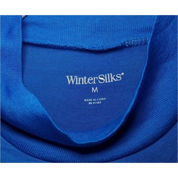 Wintersilks Bright Blue 100% Silk Short Sleeve Mock Turtleneck Top Size M - Picture 3 of 3